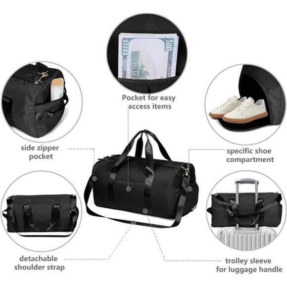 Women Duffle Bag Gym Sports Bag Travel Weekender Overnight Bag with Shoe Pocket - Picture 3 of 7